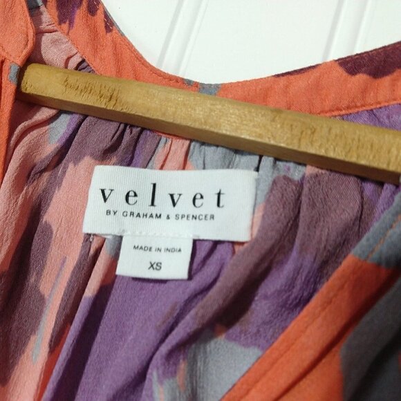 Velvet Graham & Spencer Alva Top Size XS Coral Pink Watercolor Flutter Sleeve - Picture 8 of 10